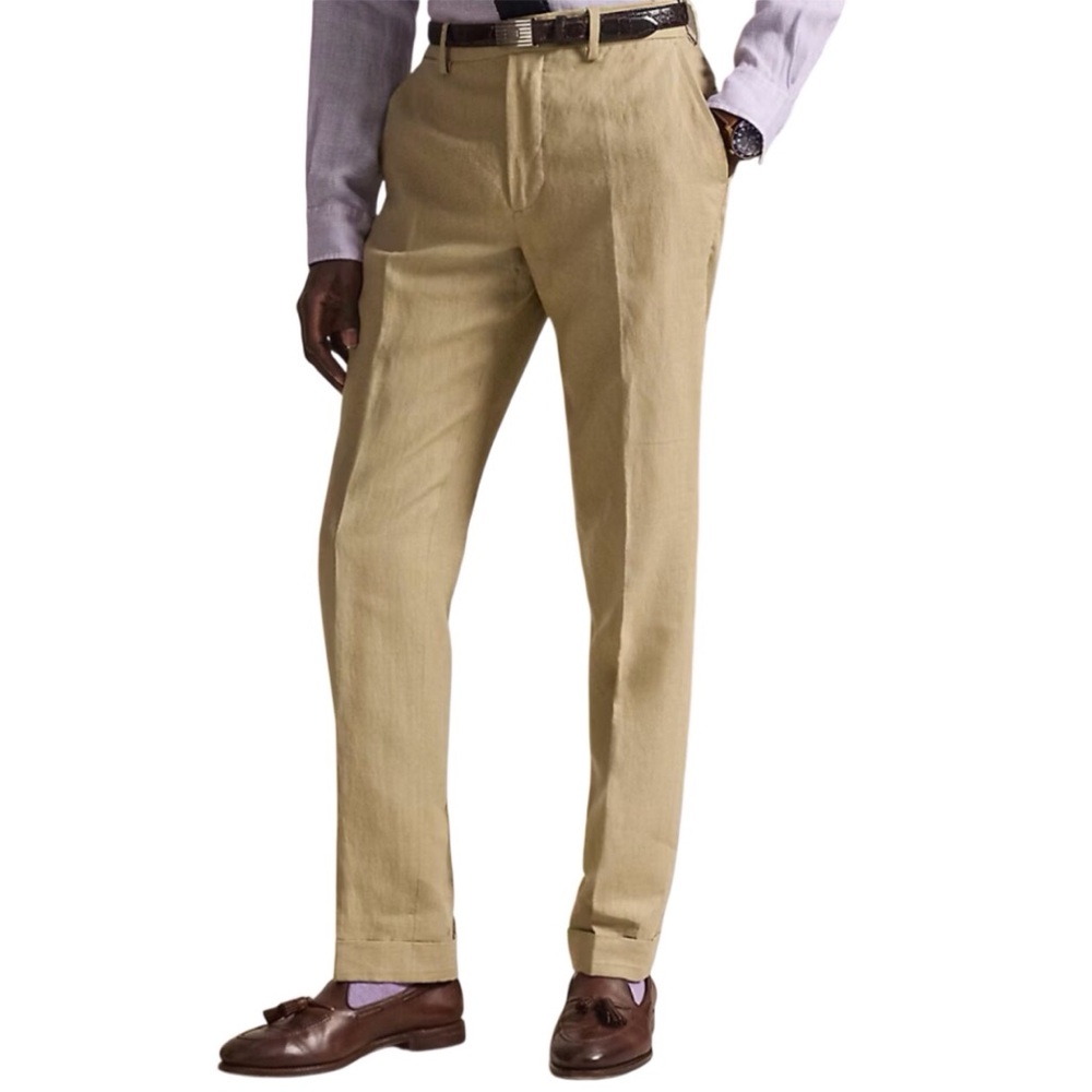 Polo Ralph Lauren Men Pants Size 42 X 30 Coastal Beige Linen Suit Trouser New